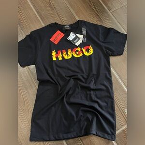 HUGO Black Short Sleeve Tee with flames logo